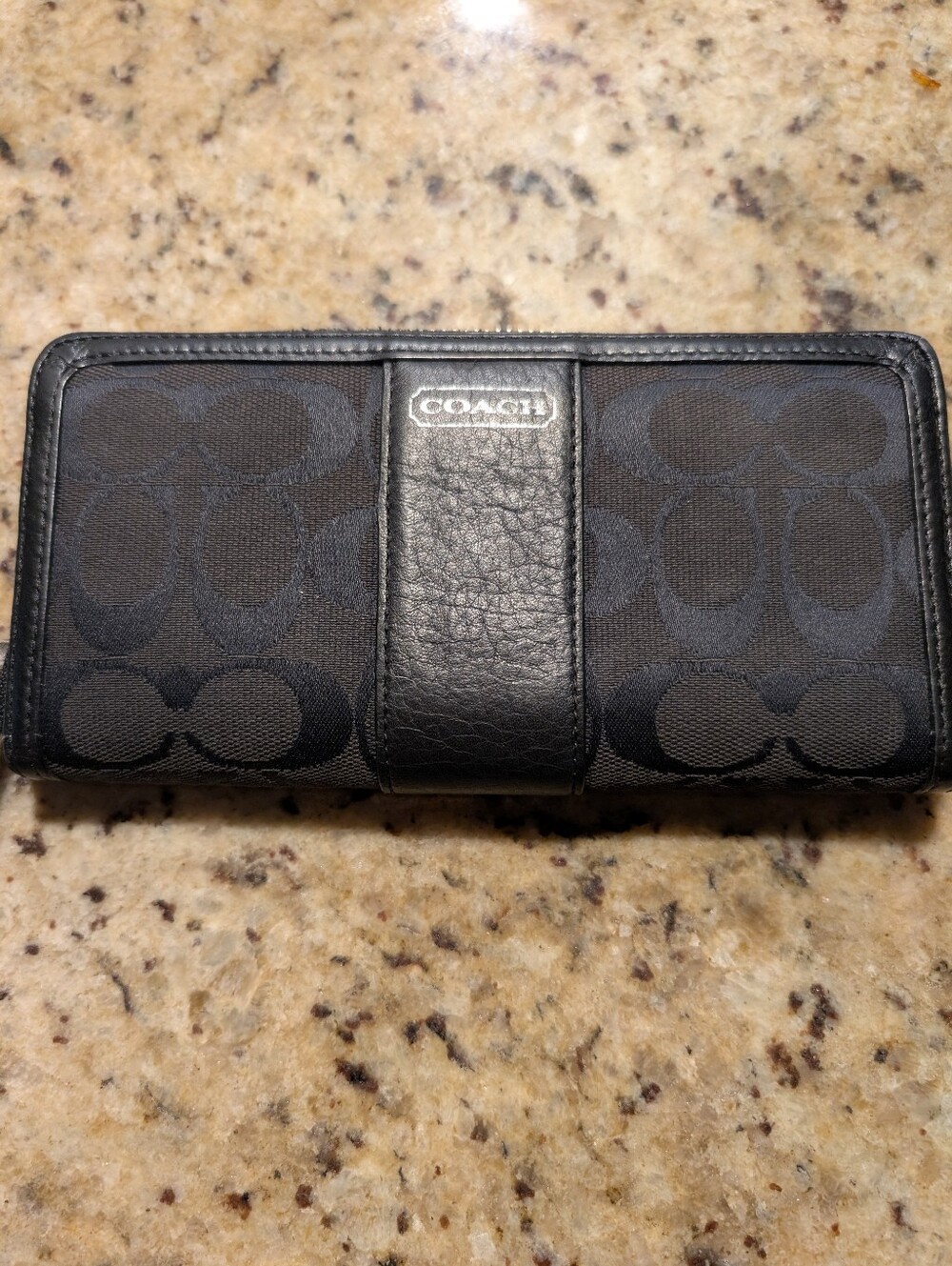 Coach Classic Black Monogram Zip Around Wallet